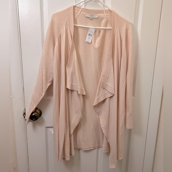 LOFT 16/18 Asymmetrical Open Front 3/4 Sleeve Light Pink / Pastel Pink Cardigan - Picture 2 of 8